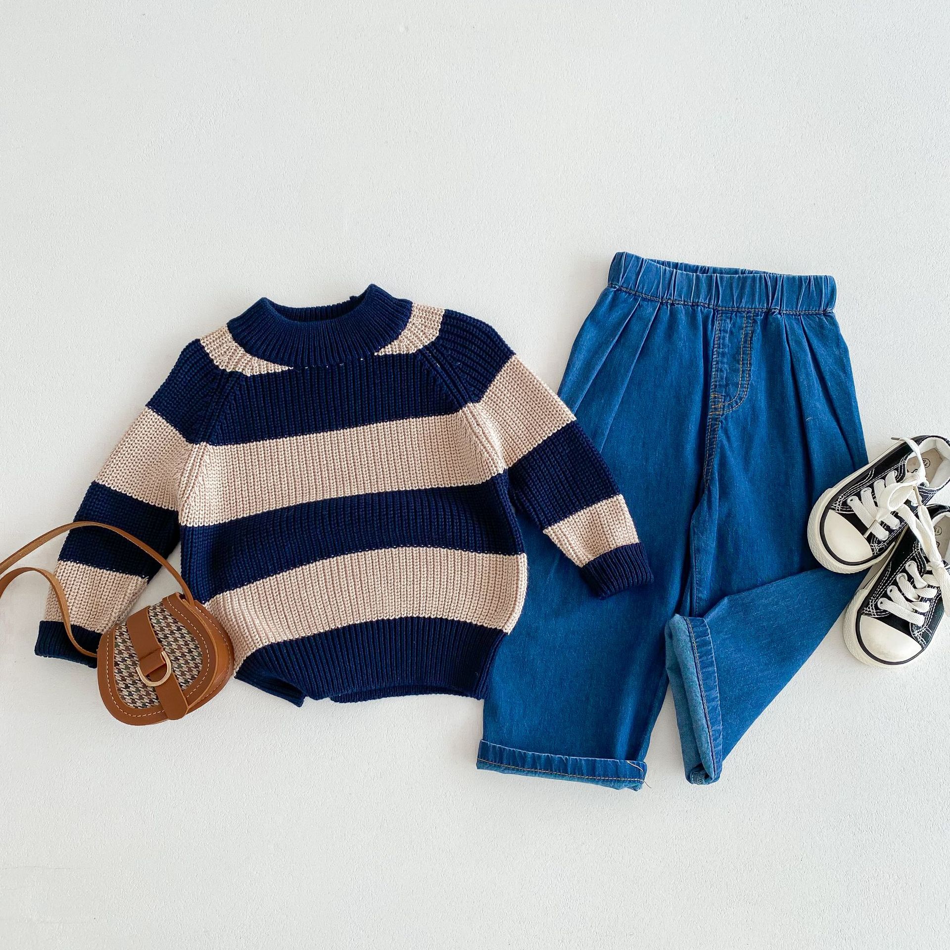 中小童2024秋季新款男女童韩版拼色针织套头上衣半高领内外穿毛衣详情16