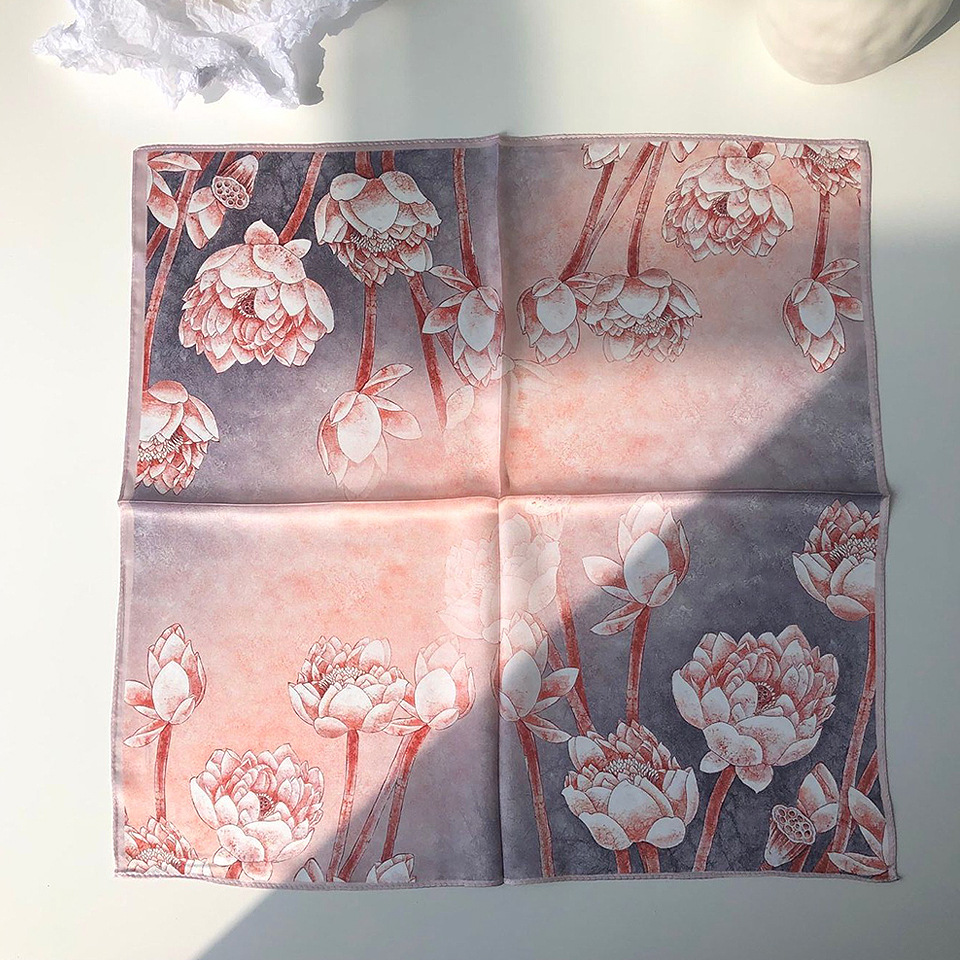 Wholesale silk scarves for overseas gifts and return gifts, cross-border silk autumn and winter decorative plain crepe satin 53cm floral neckerchiefs, small square scarves pic 72