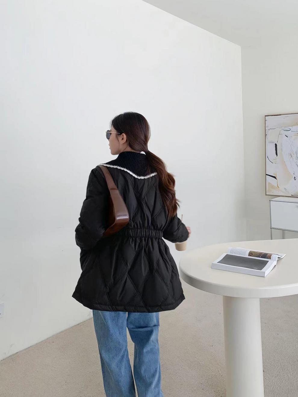 2022新款羽绒服女小香风短款韩版针织娃娃领时尚小个子冬外套潮详情12