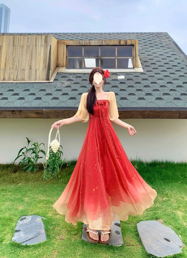 国潮大码新中式刺绣印花汉服连衣裙女夏季胖mm温柔国风遮肚显瘦长裙子详情3