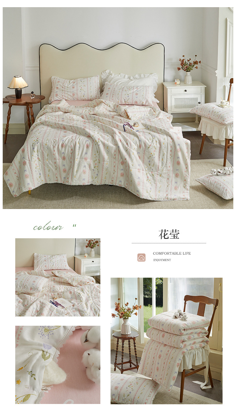 Small floral cotton summer quilt, summer cooling quilt, air conditioner quilt, summer pure cotton all-cotton quilt set, household washable pic 18