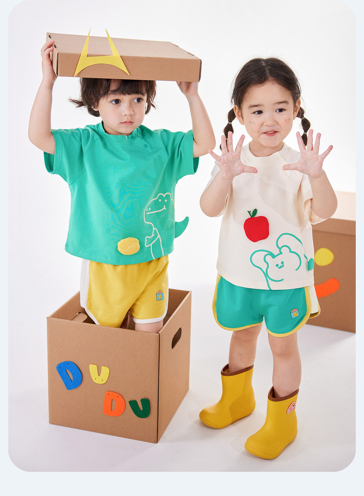 嘟嘟家儿童套装夏季宝宝短袖t恤夏装男童长裤女童体恤童装卡通潮详情18