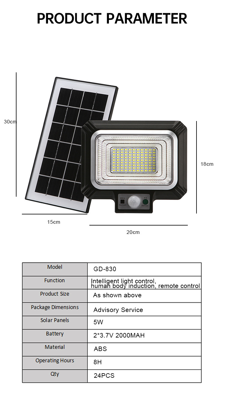Cross-border special supply of solar floodlights, split-type ultra-bright garden lights, home outdoor wall lights, advertising floodlights pic 32