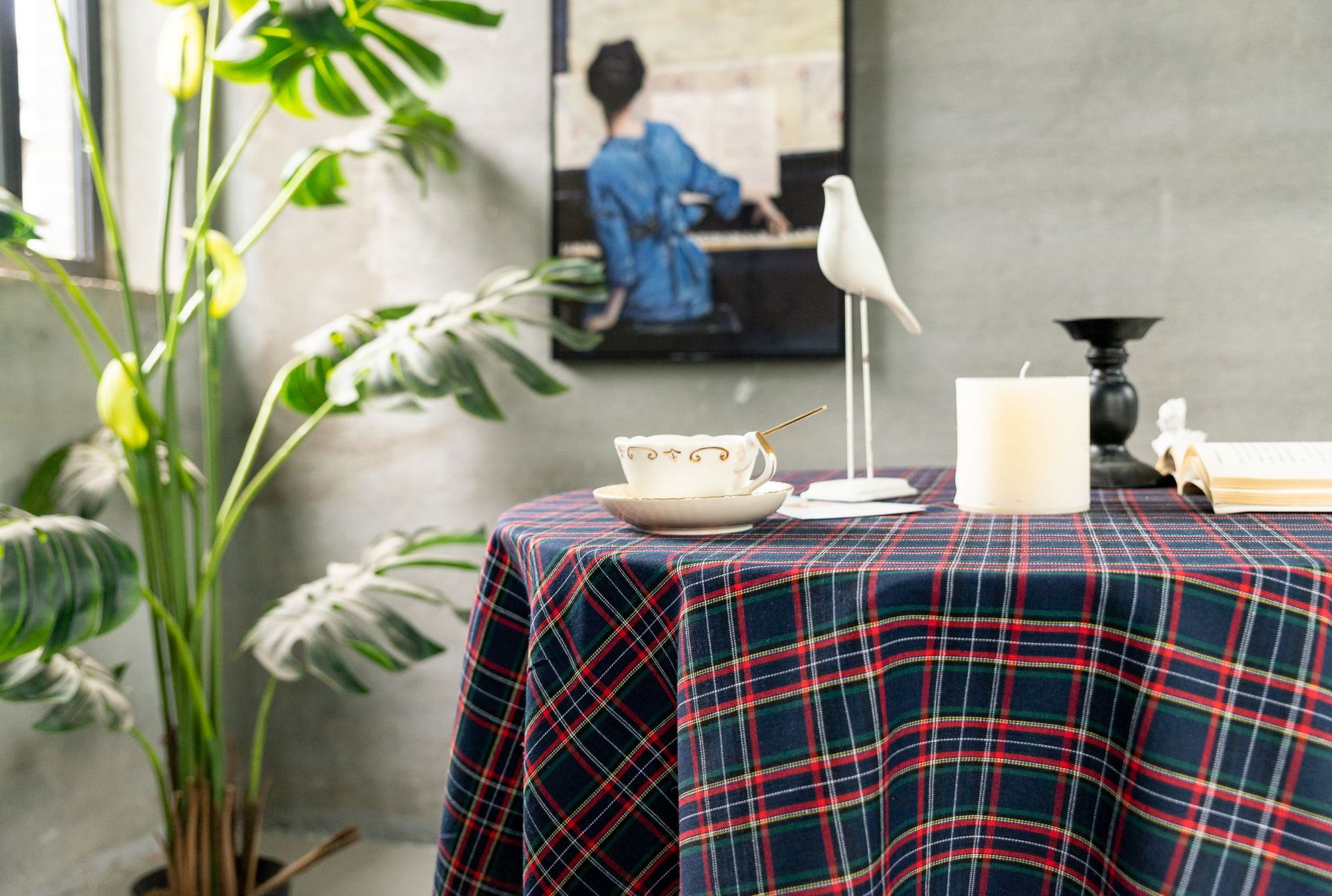 Cross-border Christmas holiday decoration table fabric, retro striped checkered cotton and linen restaurant party cover, Amazon pic 75