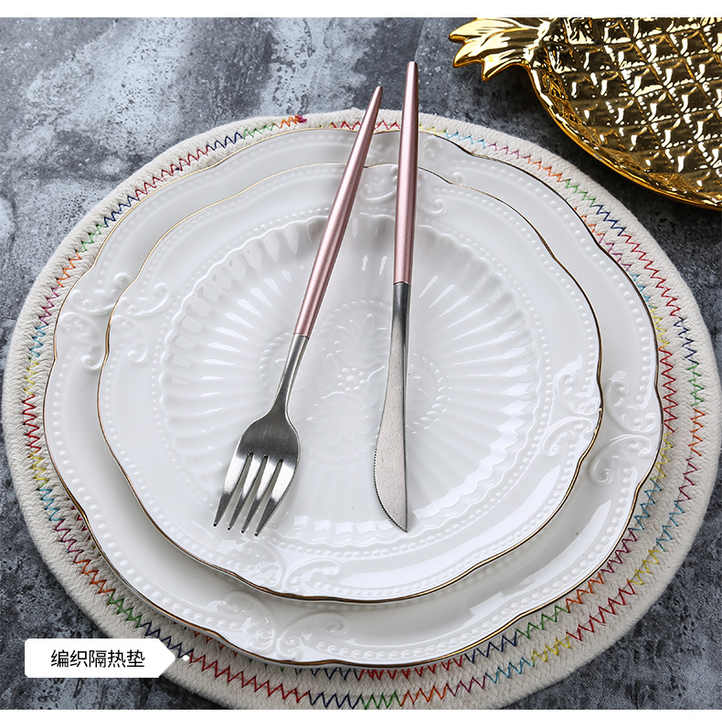 欧式浮雕蝴蝶宫廷手绘描金边陶瓷骨瓷圆盘子正方蛋糕碟西餐牛排盘详情15