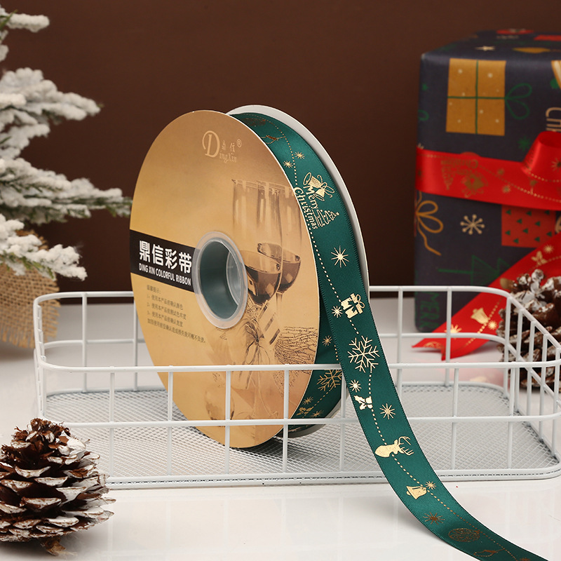 Dingxin Christmas Ribbon Wholesale: 2.5CM Christmas gifts, gold-embossed printed packaging ribbons, Christmas tree ribbons pic 14