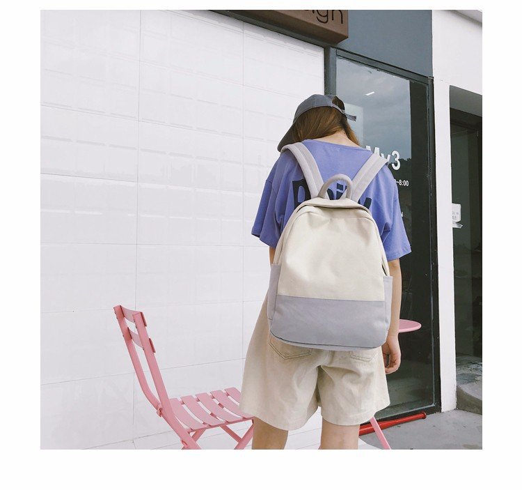 Factory wholesale of college-style, fresh, artistic, simple and versatile canvas backpacks, color-matched schoolbags for middle school best friends pic 22