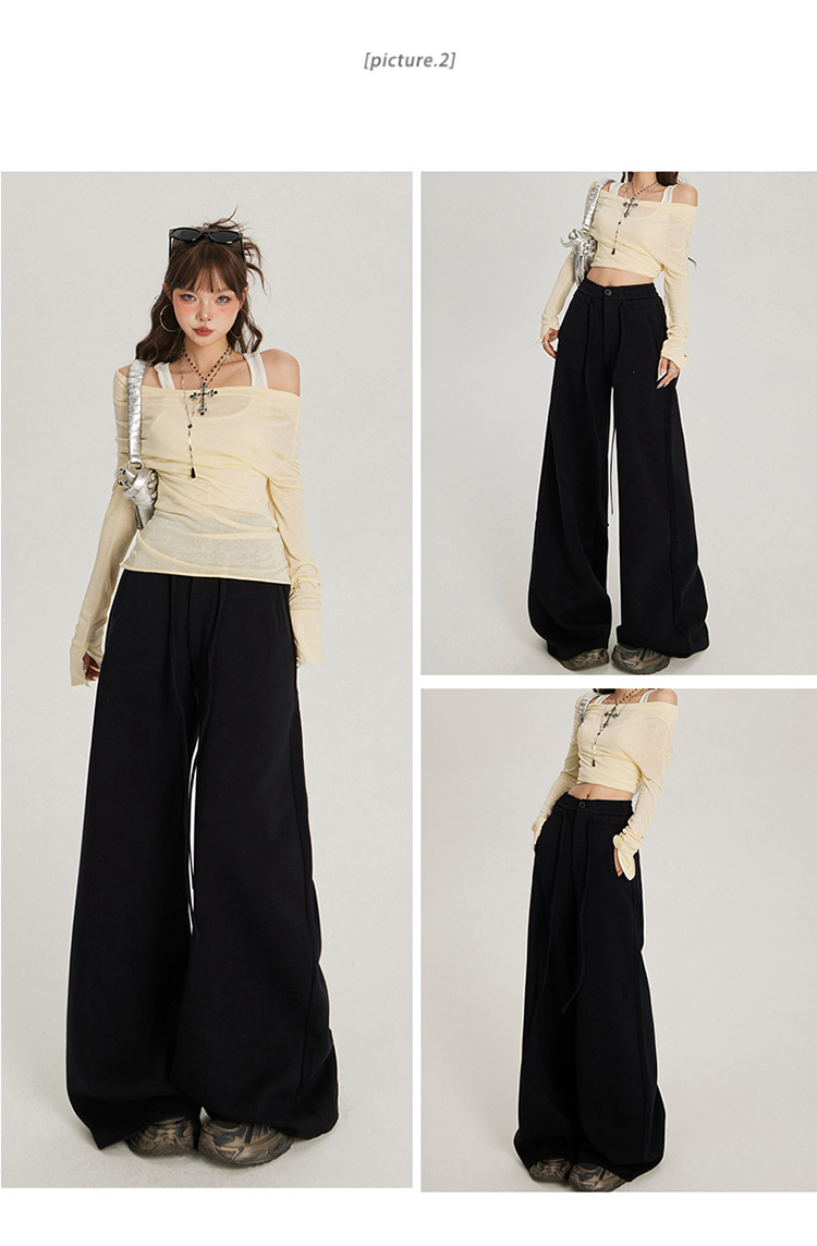 慵懒风抽绳松紧腰宽松阔腿休闲裤女2024秋冬新款高腰百搭直筒裤子详情21