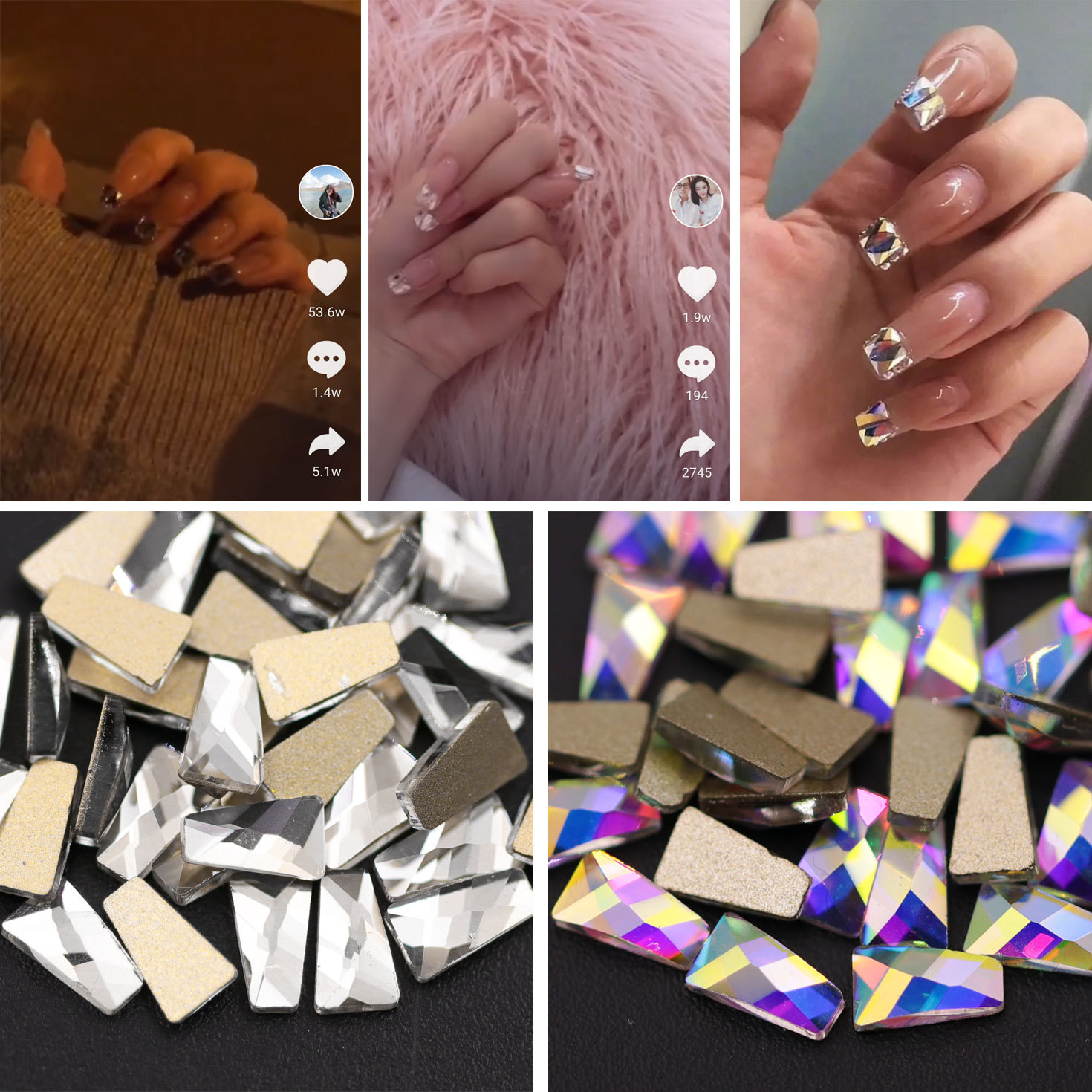 The super shiny and luxurious trapezoidal glass flat-bottomed fingertip diamond, rectangular diamond, and the popular nail art ladder diamond shanilak, the same style as Douyin pic 2