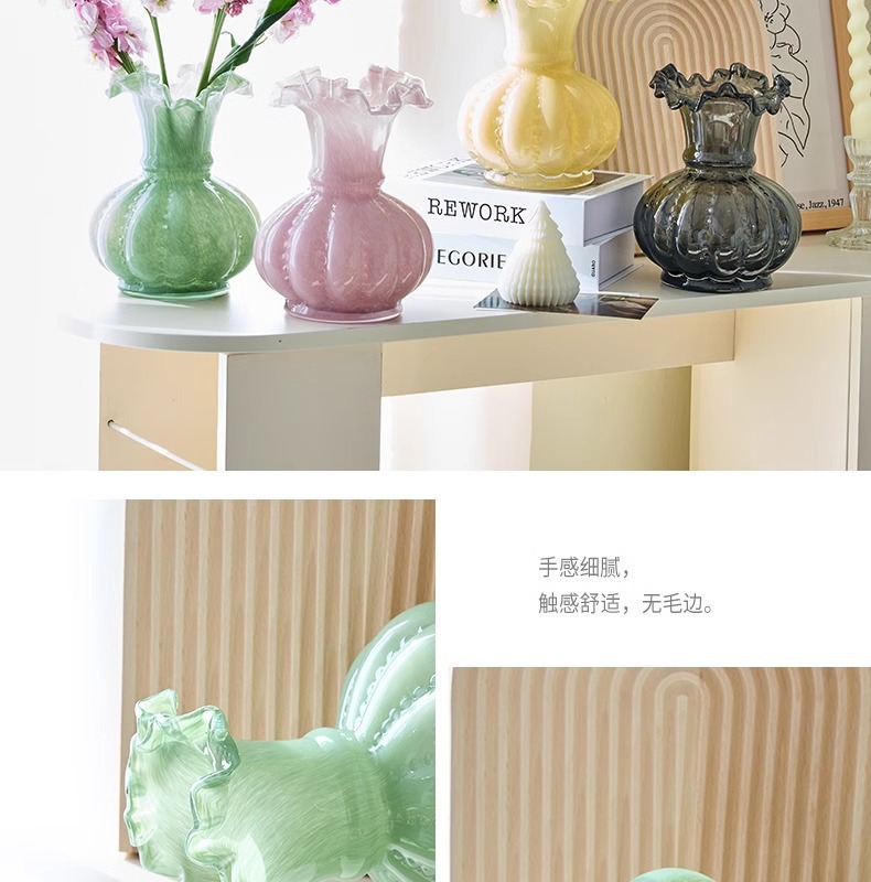 北欧现代简约中古芬顿琉璃玻璃花瓶奶油风高级感高颜值装饰摆件水晶工艺品详情8