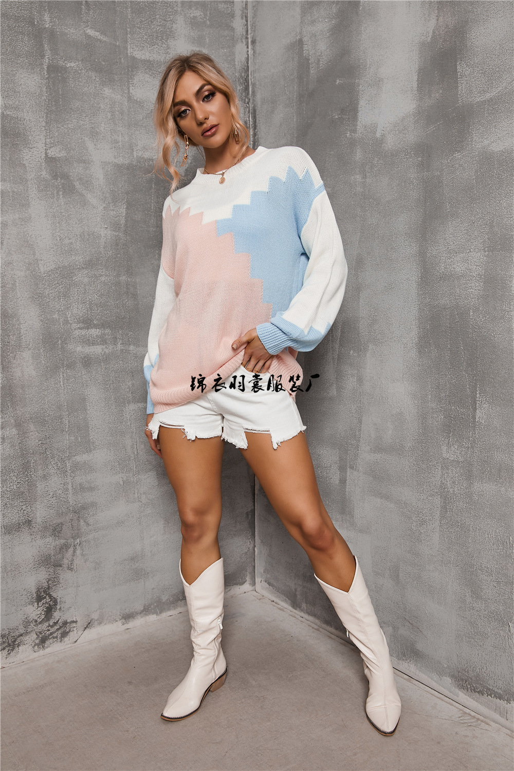 New Spring collection for 2025: European and American foreign trade fashion and individuality, patchwork round neck, large size loose knitted sweater, long-sleeved sweater for women pic 18
