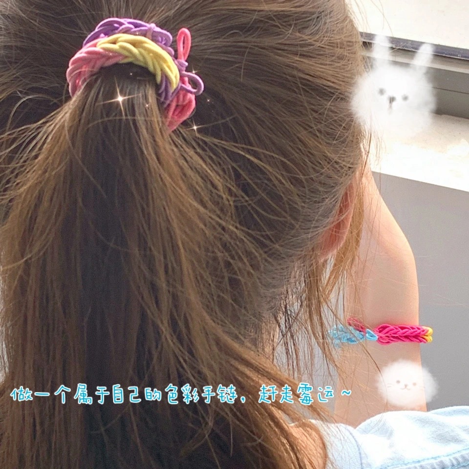 The same DIY hair tie as on Xiaohongshu, sweet headband, hand-woven candy-colored rubber band, couple and best friend bracelet, dual-purpose pic 7
