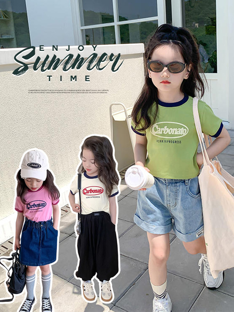 女童夏款短袖T恤女宝宝莫代尔印花卡通童装儿童圆领薄款面膜上衣详情2