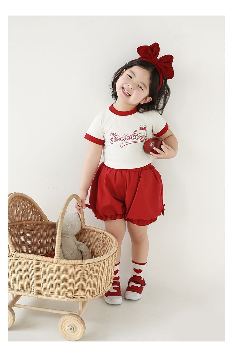 吾里卜一 女童小兔印花半袖T恤2024夏季儿童甜美可爱撞色短袖体恤详情44