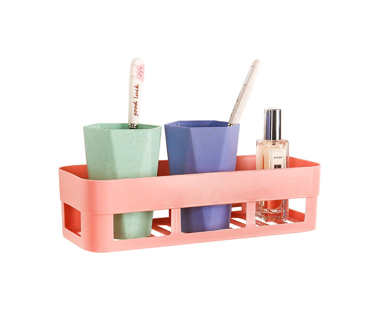 Bathroom non-perforated plastic storage rack, bathroom toiletries storage rack, multi-functional perforated empty storage rack pic 5