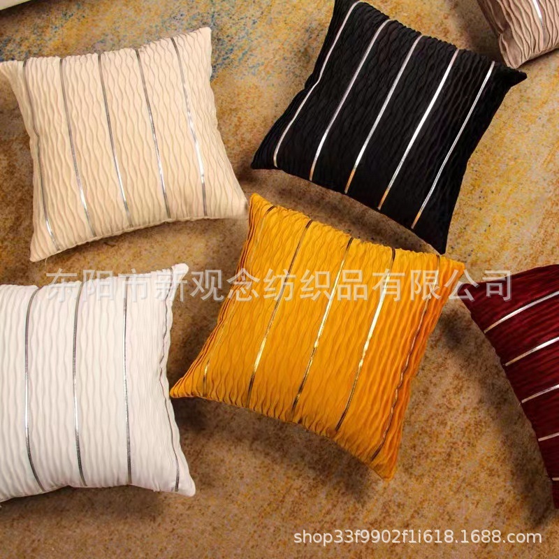 Solid-color Dutch fleece throw pillow cushion sofa, American-style bedside car pillow, light luxury gold bar striped foreign trade pillowcase pic 2