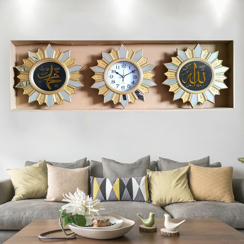 European, American and Arabic gilded living room wall clock, household watch, sofa background wall clock, modern and simple wall clock, three-in-one wall clock pic 5