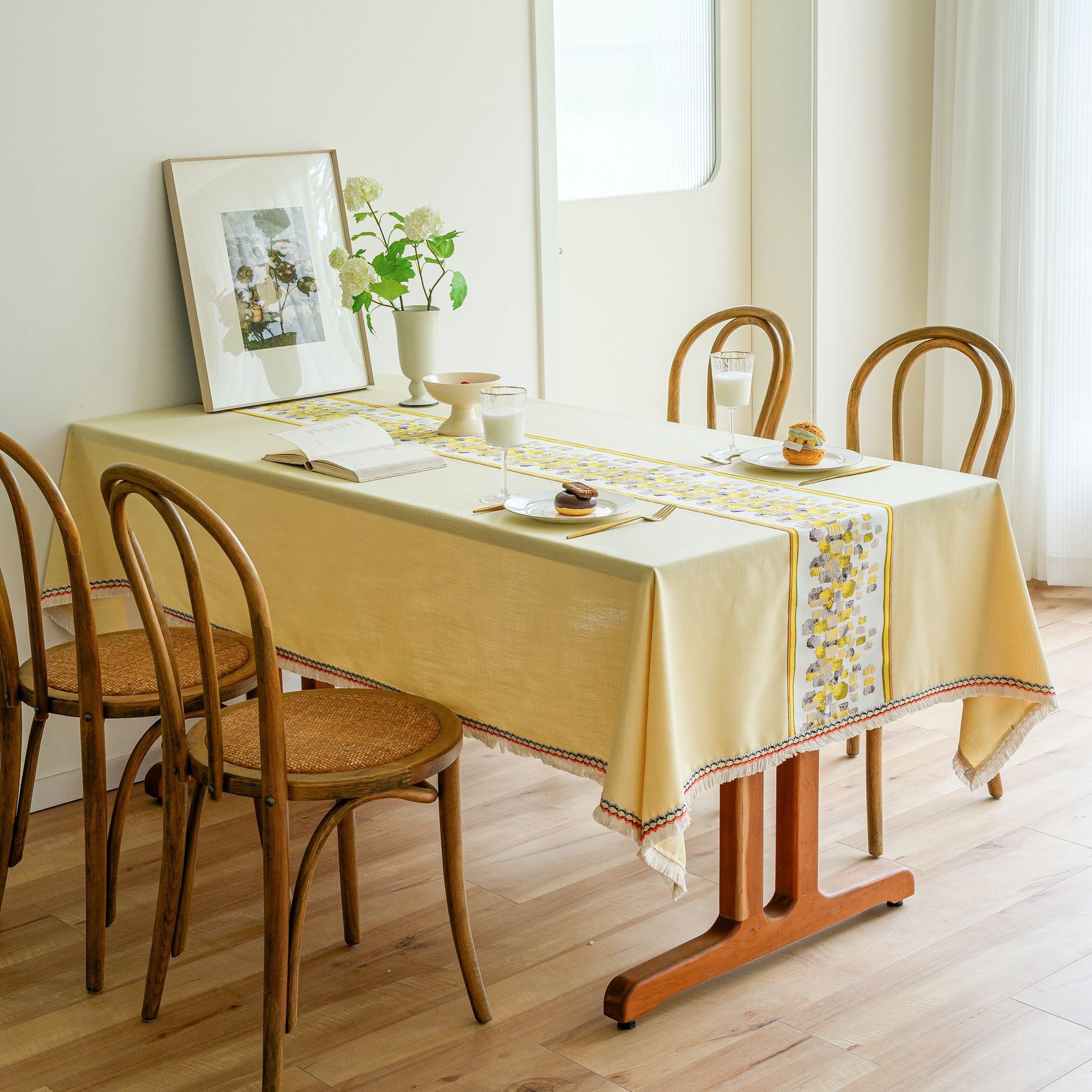 New Chinese-style embroidered tablecloth, cotton and linen solid color, Nordic light and fresh, rectangular for home use, with a sense of luxury pic 21