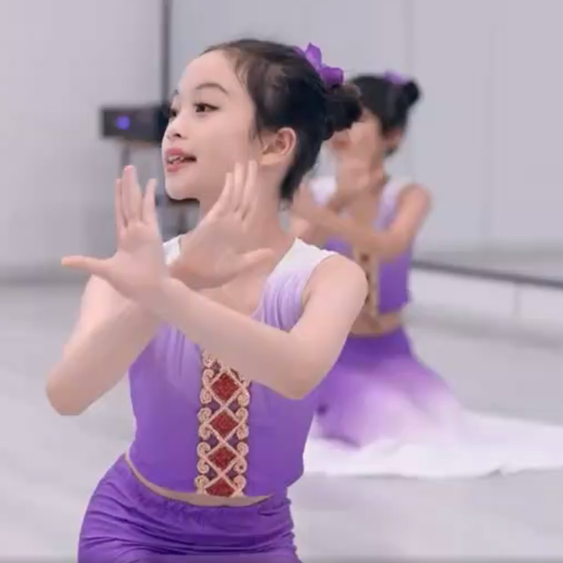 儿童傣族花儿舞蹈演出服装孔雀舞表演服艺考渐变修身鱼尾裙女童详情51