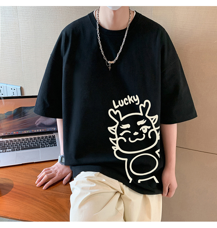 短袖t恤男夏季2024新款卡通印花纯棉半袖宽松潮流情侣休闲体恤衫详情17