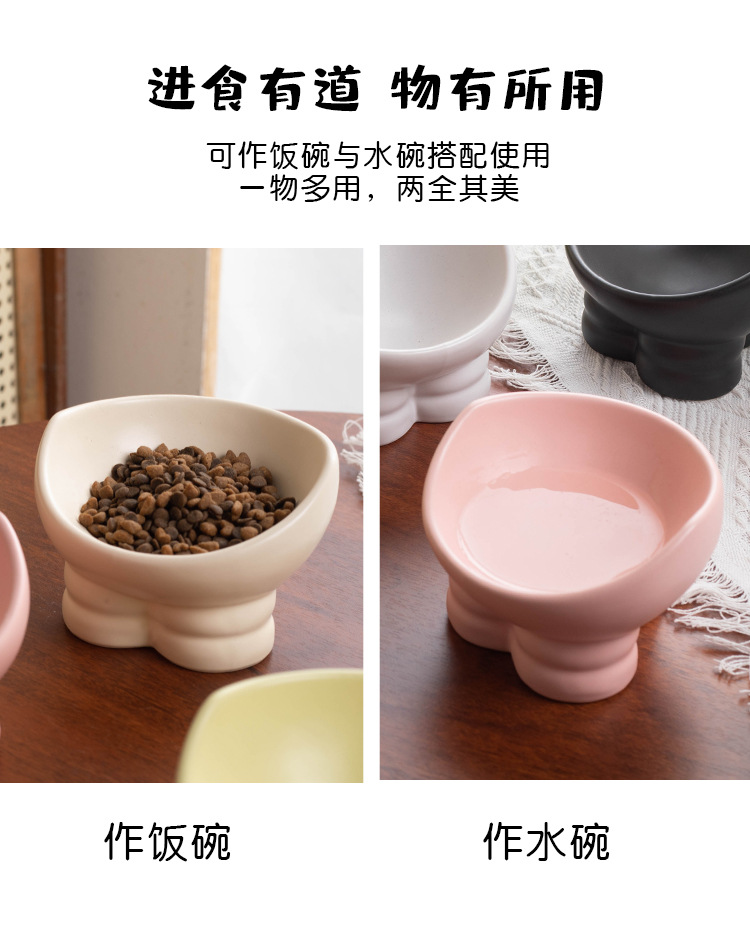 Cat bowl, ceramic food bowl, water bowl, double bowl, cervical vertebrae protection, high leg, slanted mouth, cat drinking bowl, pet bowl, pet supplies pic 18