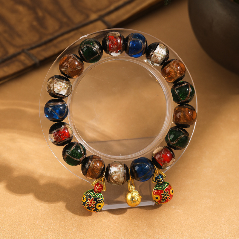 香灰琉璃手串手链朱砂老秦款五彩吞金兽景区寺庙摆摊文玩饰品批发详情4