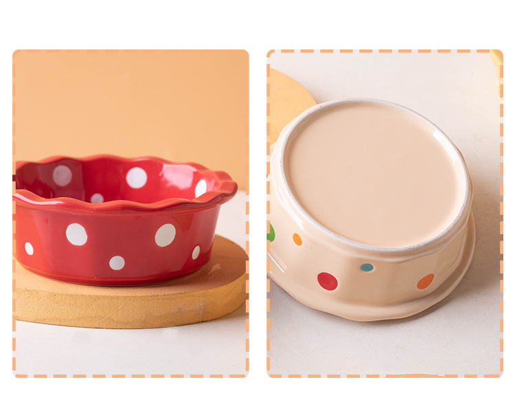 陶瓷猫碗花边波点宠物碗防黑下巴猫食盆猫粮碗小型犬泰迪宠物用品详情15