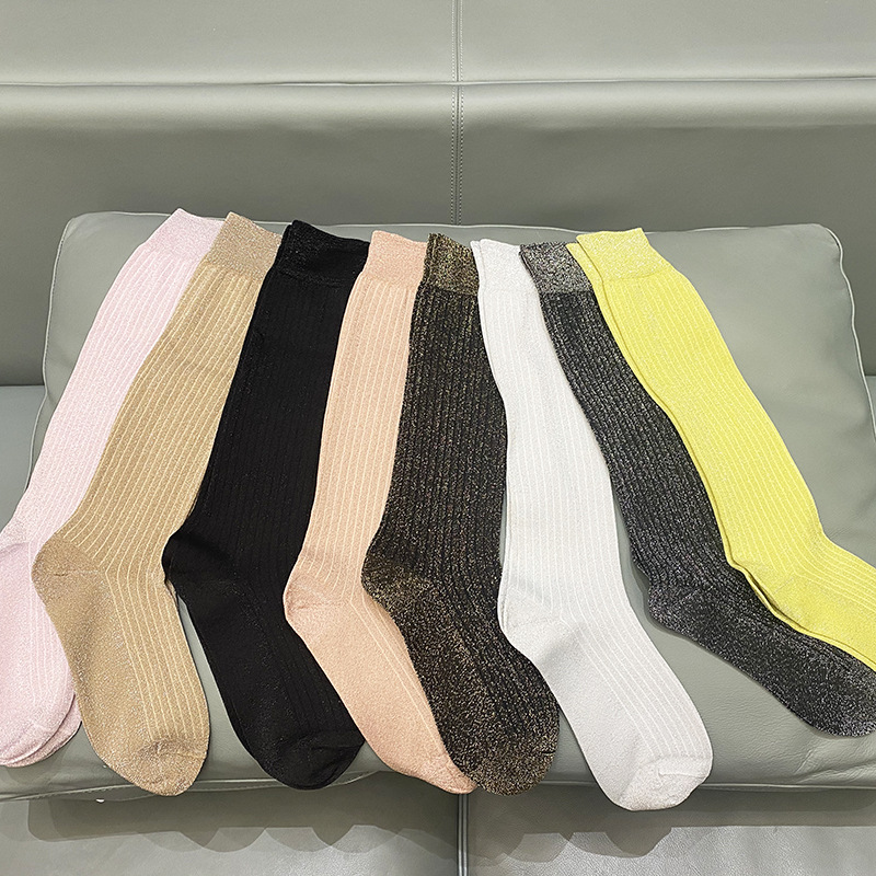 新春夏秋季韩国东大门亮银丝洋气丝袜中筒条纹长袜堆堆袜INS潮袜详情4