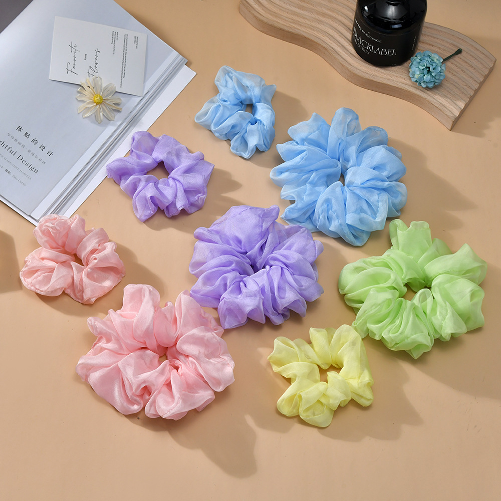2023年新款大号纯色雪纺大肠发圈欧美女简约款扎头发皮筋厂家直供详情1