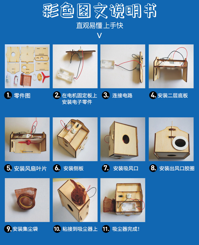 The manufacturer supplies model sets, small handicrafts, science popularization homework gifts, fun toys, E005 electric vacuum cleaner models pic 10