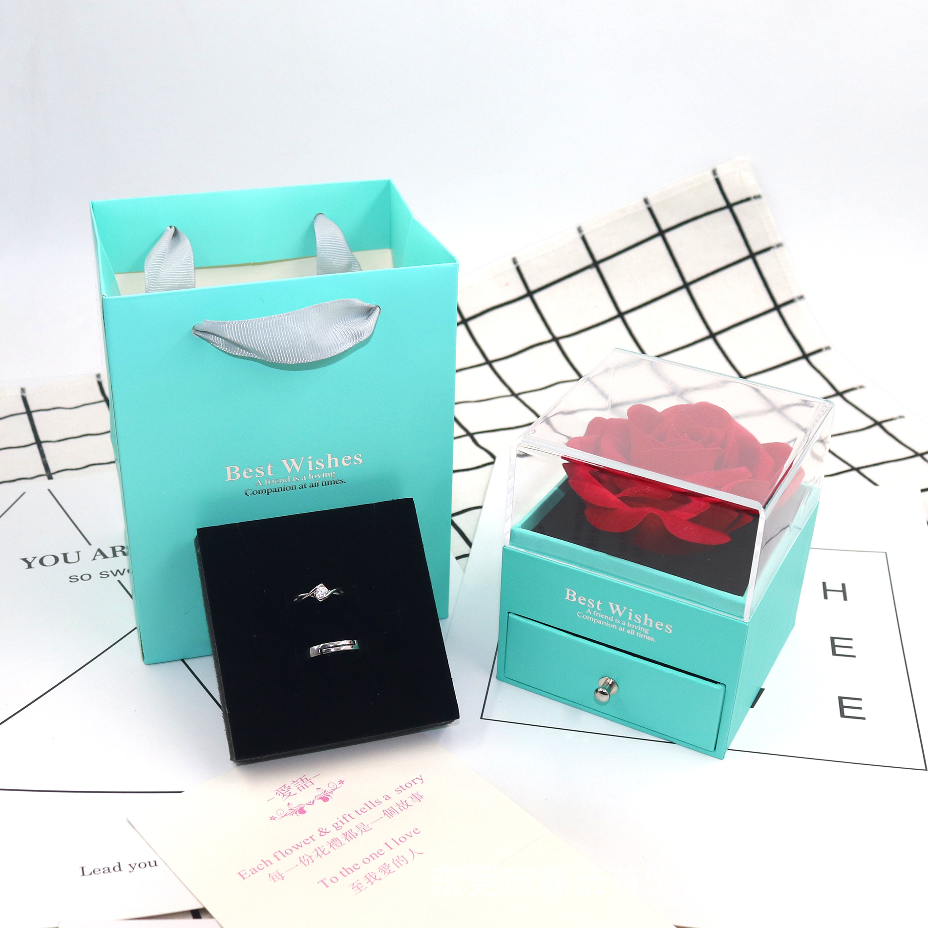 Transparent acrylic rose jewelry box, ring necklace box, jewelry and accessory box, storage gift box pic 9