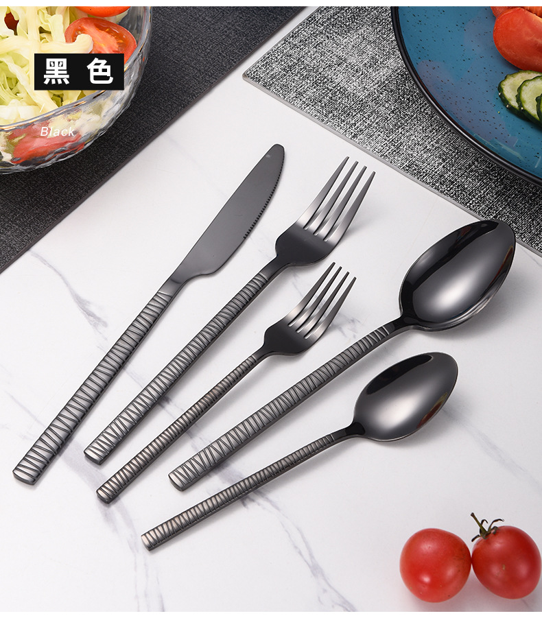 不锈钢刀叉勺套装跨境24件套方柄高颜值西餐餐具牛排刀叉勺子批发详情18