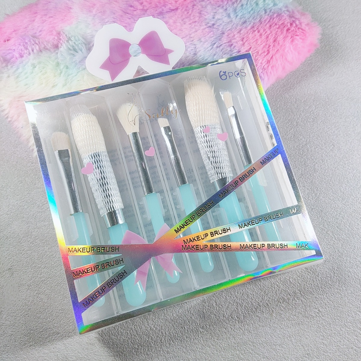 新品现货款水晶杆套刷PVC盒装6合一便携式收纳桶仿羊毛化妆刷批发详情1