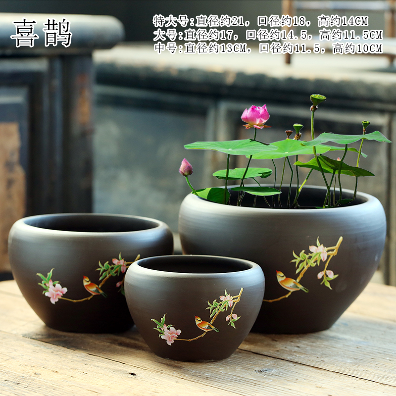 紫砂花盆水培无孔荷花睡莲铜钱草花缸号陶瓷碗莲花盆陶瓷缸详情3