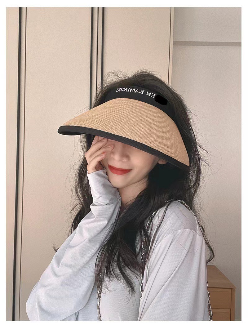 新款防晒帽女大帽檐夏黑胶遮阳空顶骑车遮脸太阳帽子时尚休闲草帽详情5