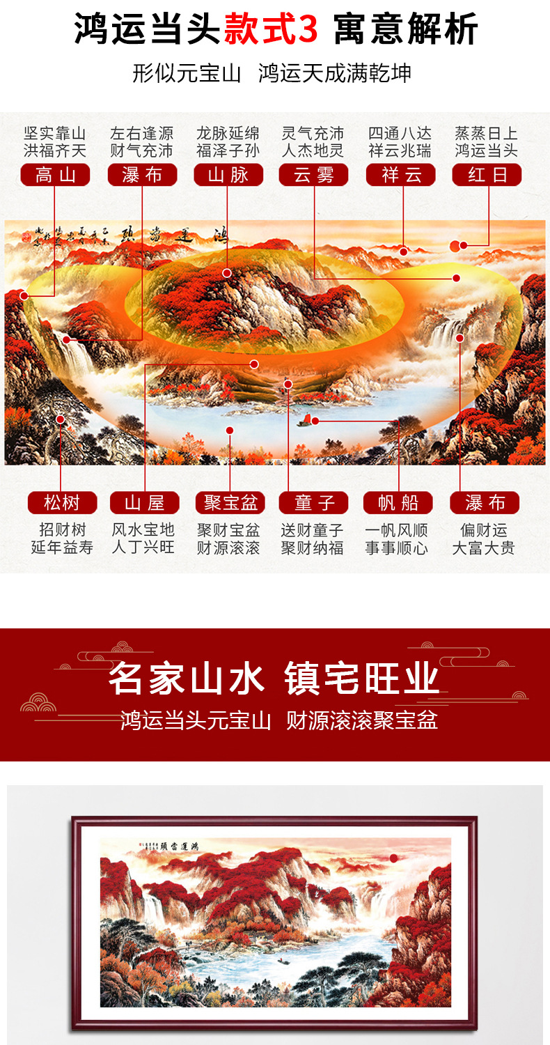 鸿运当头山水国画客厅模版挂画国潮办公室字画新中式背景墙装饰画批发详情2