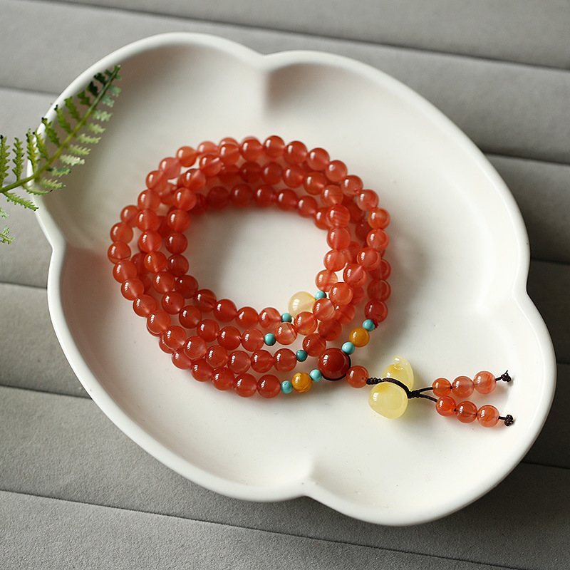 DIY original Liangshan Nanhong agate bracelet, natural cherry red bracelet, hanging beeswax gourd, circling 4 times, good luck for women pic 6