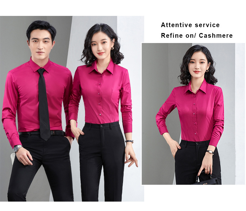 Factory direct supply of long-sleeved white bamboo fiber shirts for men, blue workwear no-iron fitted shirts for women, both men and women pic 36
