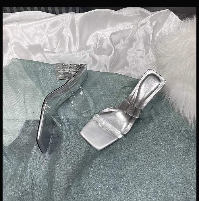 羊皮版~法式绝美透明一字凉拖鞋女夏季外穿精致2024新款粗高跟鞋详情34