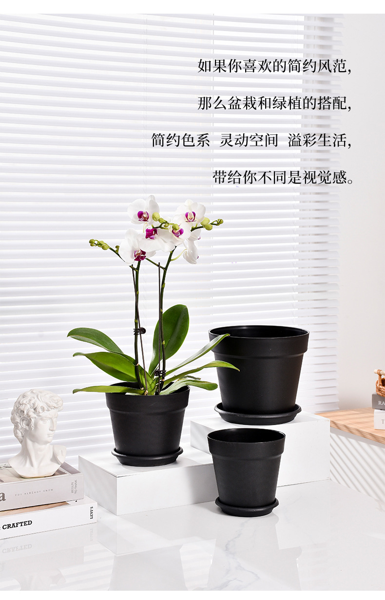 圆形大口径国际盆黑色塑料加仑盆家用客厅阳台树脂花盆厂家批发详情6