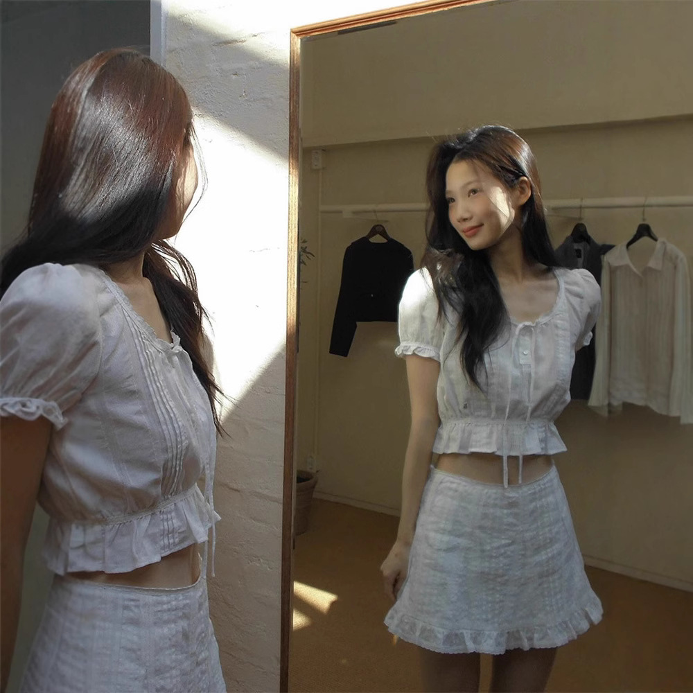 Pure cotton off-the-shoulder embroidered short-sleeved T-shirt for women, 2025 summer solid color casual style, Han Dongdaemun base layer ha*g pic 8