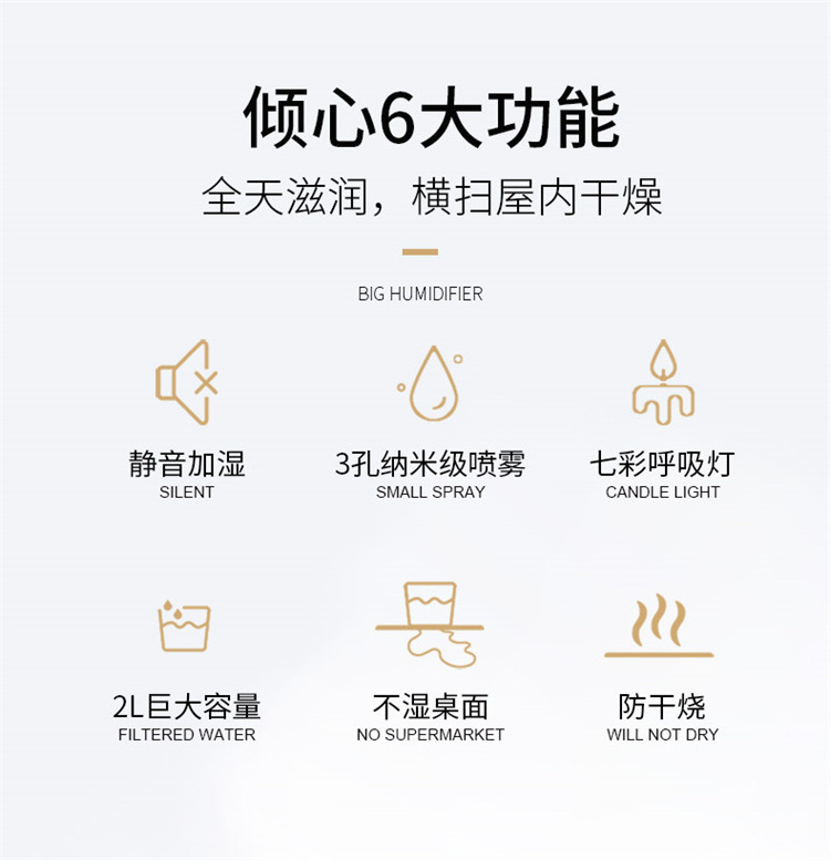 2021新款加湿器2L大容量喷雾补水USB三喷大雾量静音家用厂家代发详情36