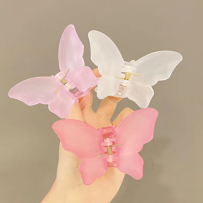 Frosted jelly-colored butterfly hair grabber for women, Korean back head color semi-transparent grabber, simple hair accessory trend pic 2