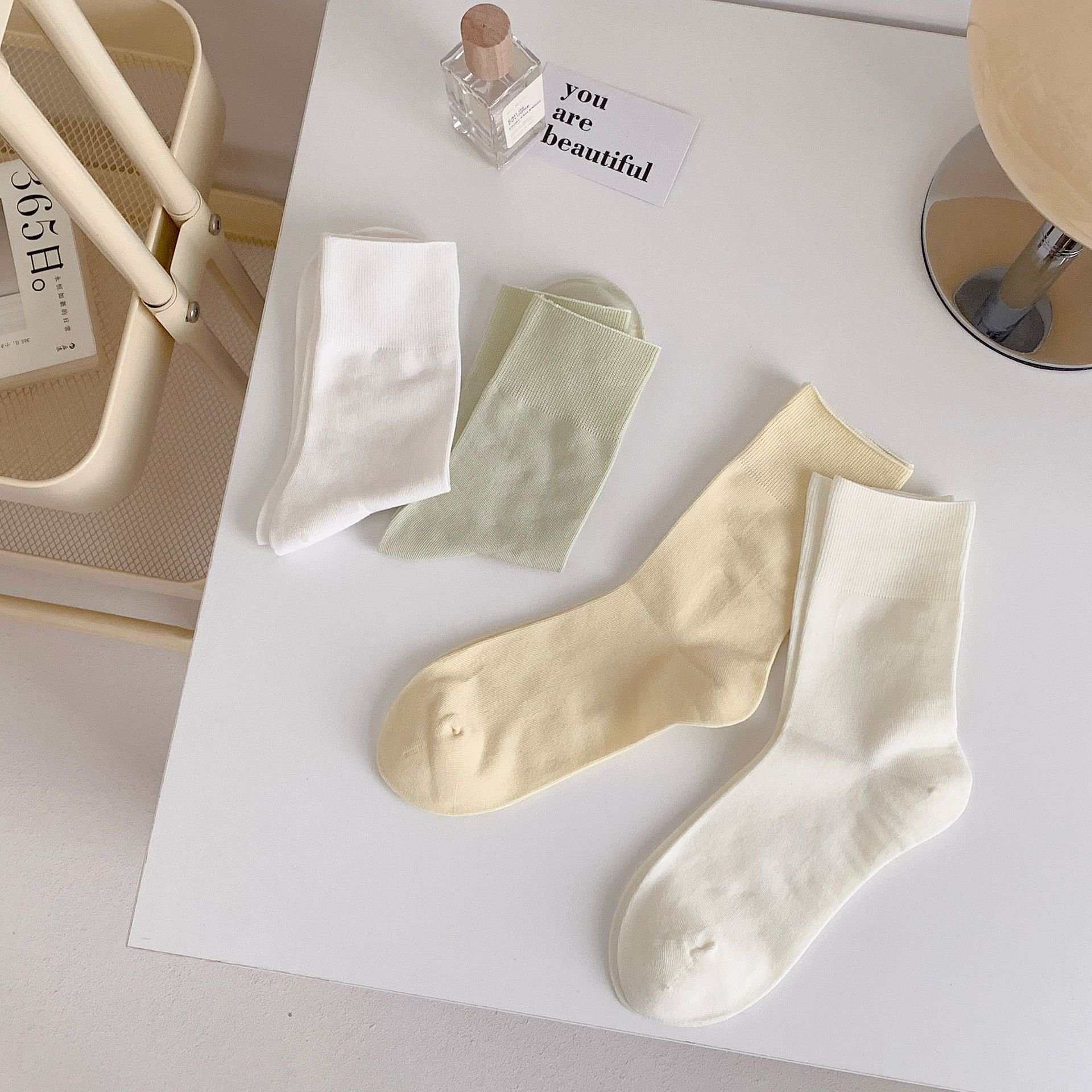 夏天女生袜子无骨堆堆月子袜日系马卡龙色松口春夏薄款简约中筒袜详情6