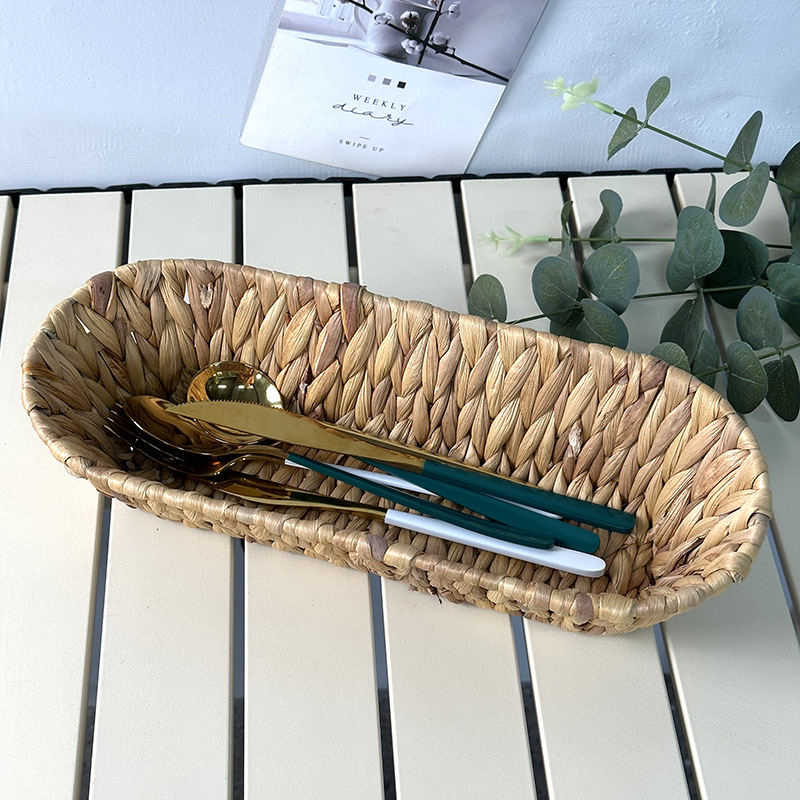 家用零食收纳篮创意草编葫芦草编织果盘刀叉篮小吃编织篮面包篮子详情8