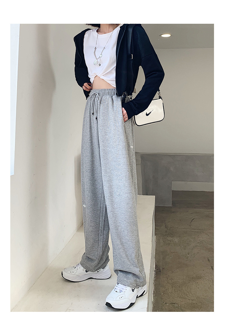 Grey sport pants for women Spring/Autumn 2021 new style loose, tight-fitting, high-waisted, drape casual straight-leg wide-leg sweatpants pic 20