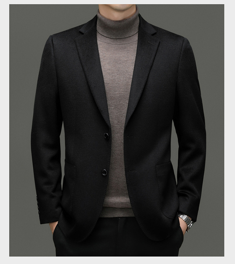 羊毛羊绒西服男高档商务休闲时尚桑蚕丝西装英伦秋冬厚款外套男装详情44