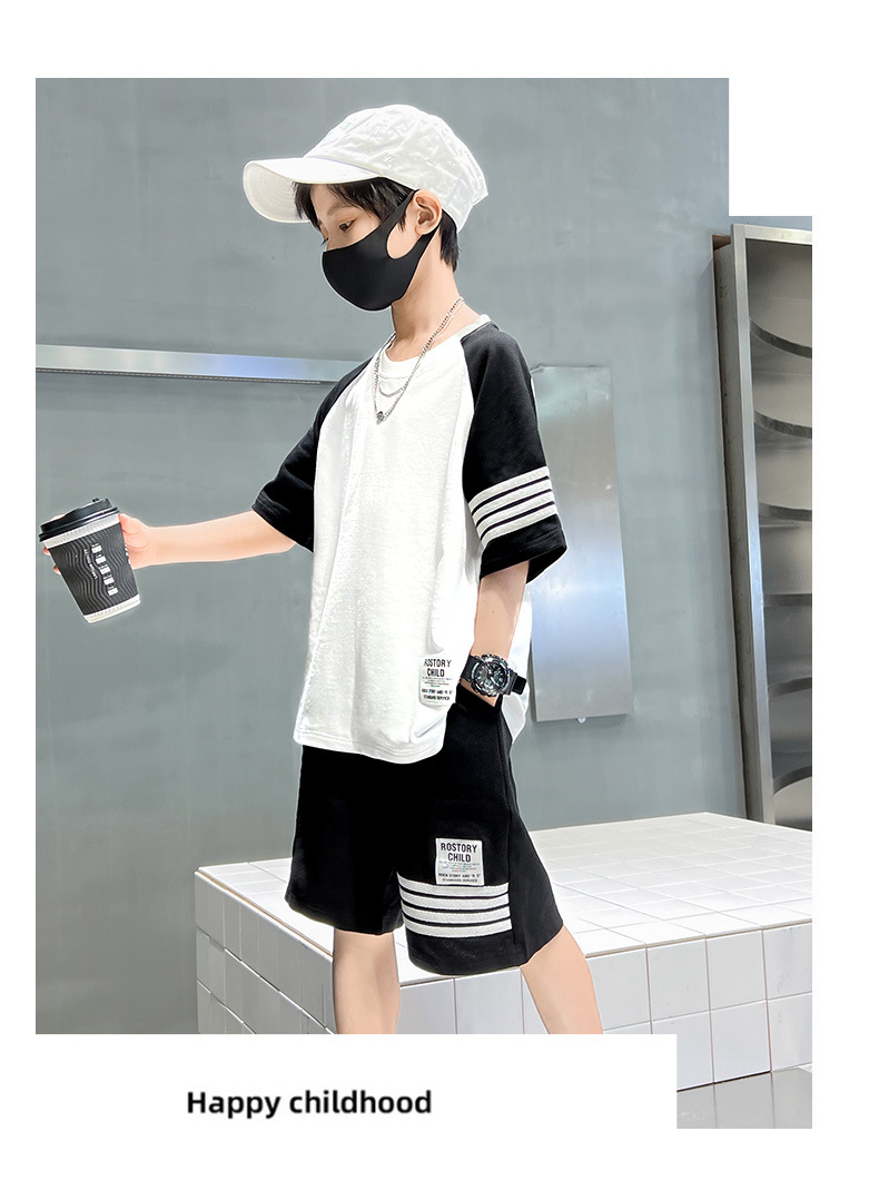 The 2022 new simple Korean version of the summer set for boys, made of pure cotton and thin, is cool and moisture-absorbing pic 9