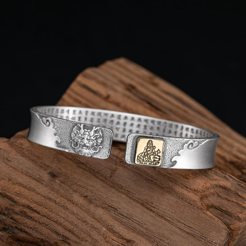 Hot-selling item: Twelve zodiac signs, eight Guardian Deities, zodiac Buddha silver-plated bracelet, aged and retro style, open Thai silver bracelet pic 7