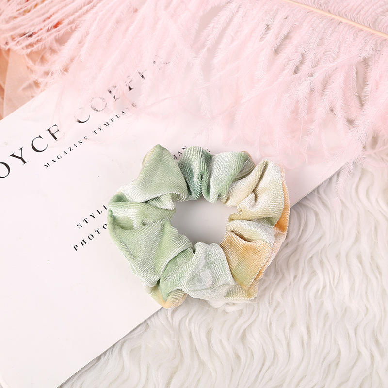 Wholesale of cross-border Amazon velvet tie-dyed large intestine rings, new European and American velvet color-blocking sweet and elegant hair rings pic 23